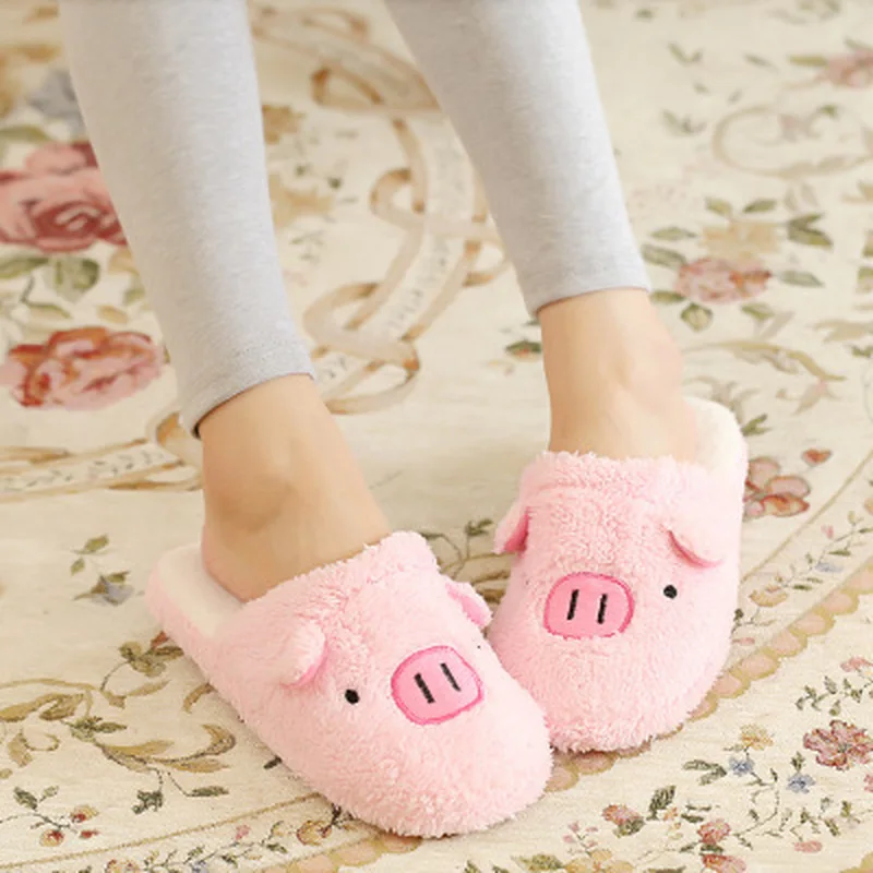 

2018 New Lovely Women Flip Flop Cute Pig Shape Home Floor Soft Stripe Slippers Female Shoes Girls Winter Spring Warm Shoes