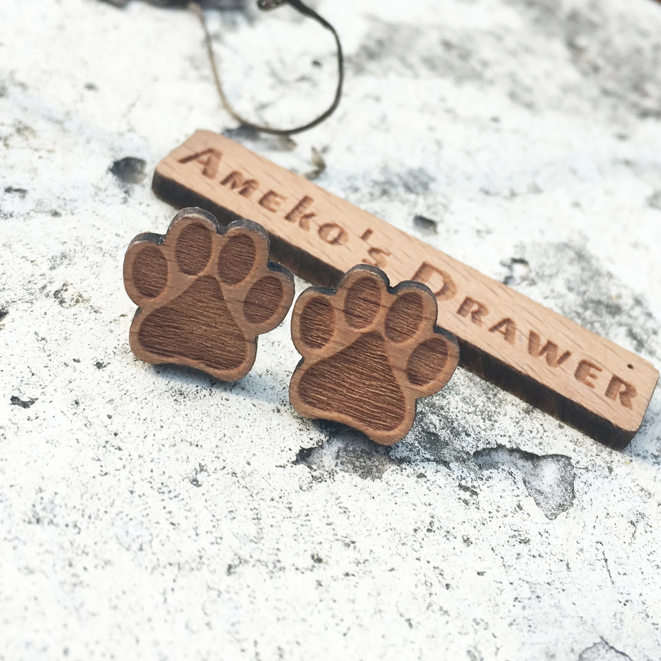 

Wild Animal Earring Laser Engraved Bear's Paw Earrings Footmarks Stud Bear Wooden Earring Handmade Earrings X 10 Pairs