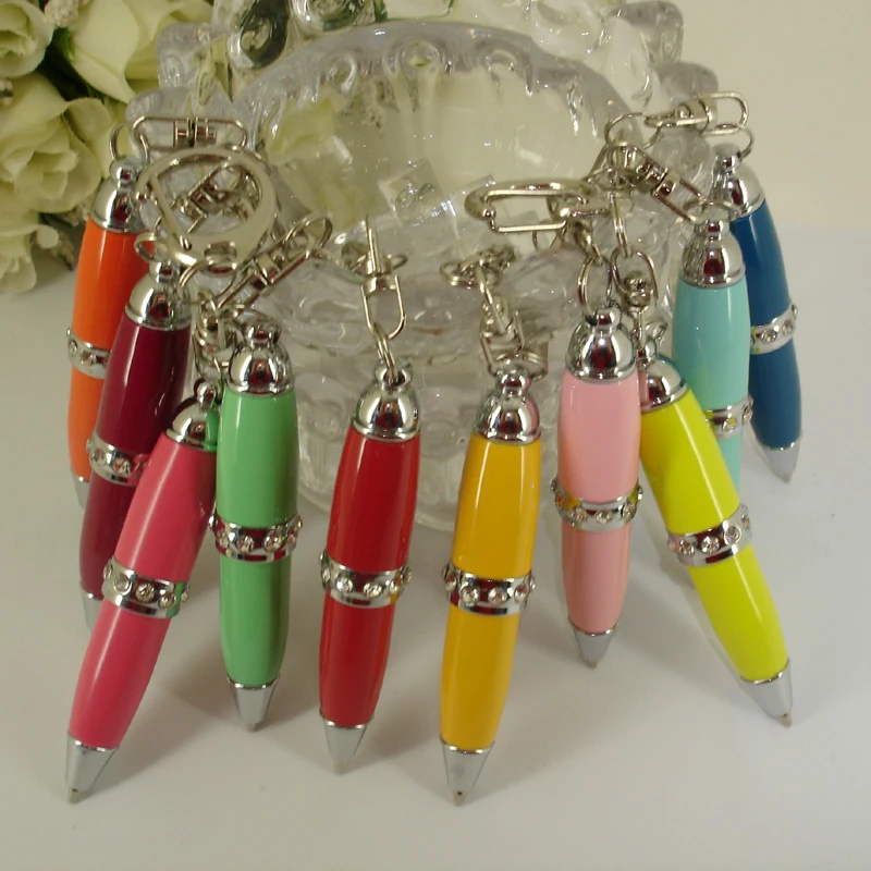 10 шт./лот мини Красивая шариковая ручка с кольцом для ключей многоцветная карманная ручка для школы подарки для студентов Необычные алмазные канцелярские ручки
