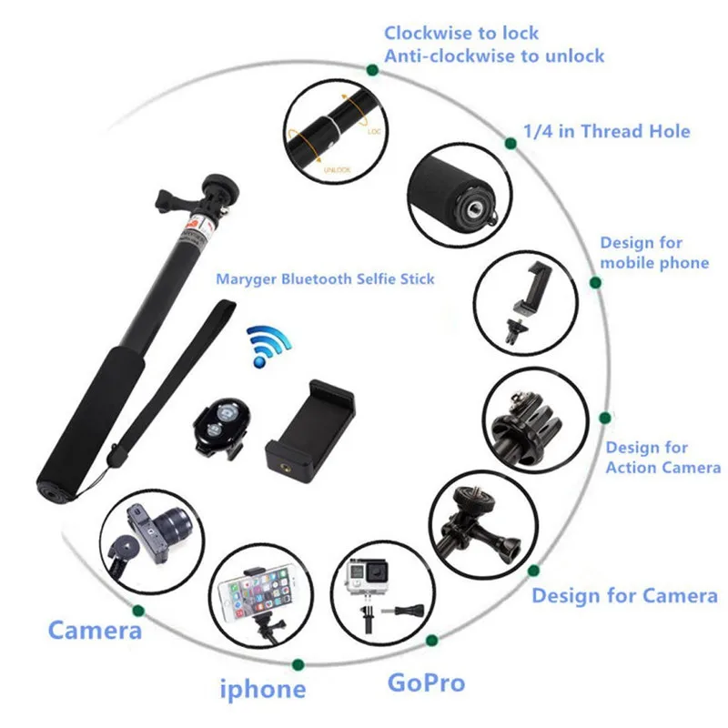 Штатив для селфи Gopro 3" монопод крепление для телефона Удаленная камера Bluetooth монопод с кнопкой спуска затвора для Xiaomi для samsung S10 S10E для iPhone