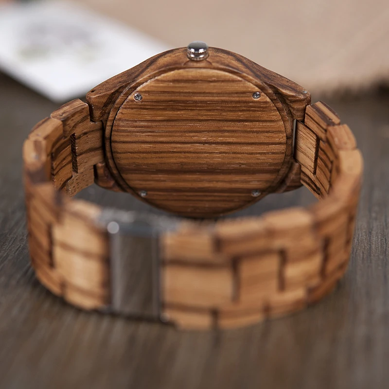 BOBO BIRD V-K27 Zebra Wooden Wristwatch Mens Brand Design Red Wooden Dial Quartz Watch Wood/Leather Strap Available in Gift Box