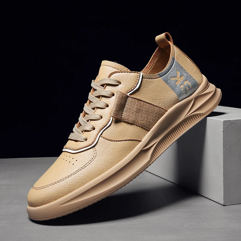 

2018 Popular Athletic Mens Sneakers Black Khaki Leather Male Running Shoes Brand Walking Jogging Shoes Best Mens Shoe For Sport