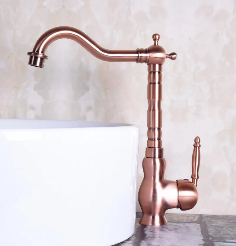 Antique Red Copper Brass Single Lever Handle Bathroom Kitchen Basin Sink Faucet Mixer Tap Swivel Spout Deck Mounted mnf134