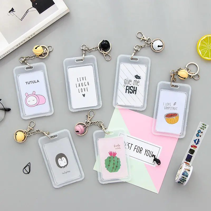 

Coloffice Cute Kawaii Cartoon Card Holder With Bells Note ID Credit Bus/Meal Card Storage Stationery Keychain School Office 1PC