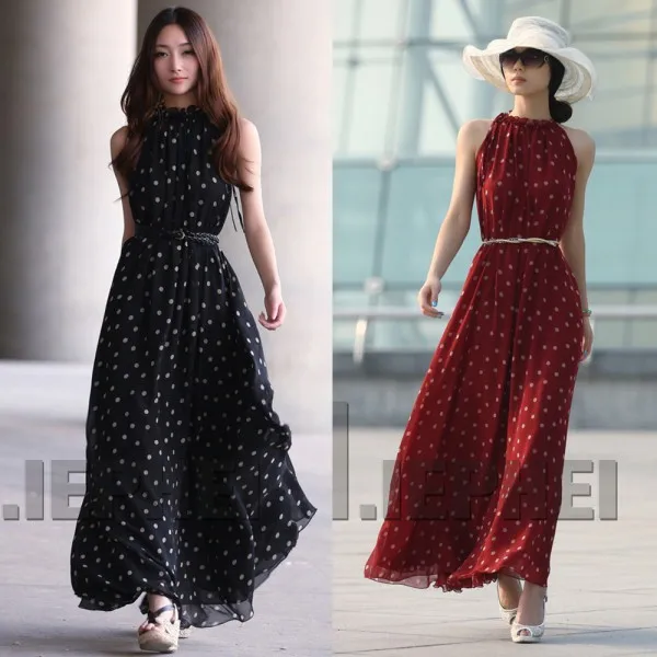 

Brand New Women Boho Long Maxi Chiffon Dress Sleeveless Polka Dot Dress