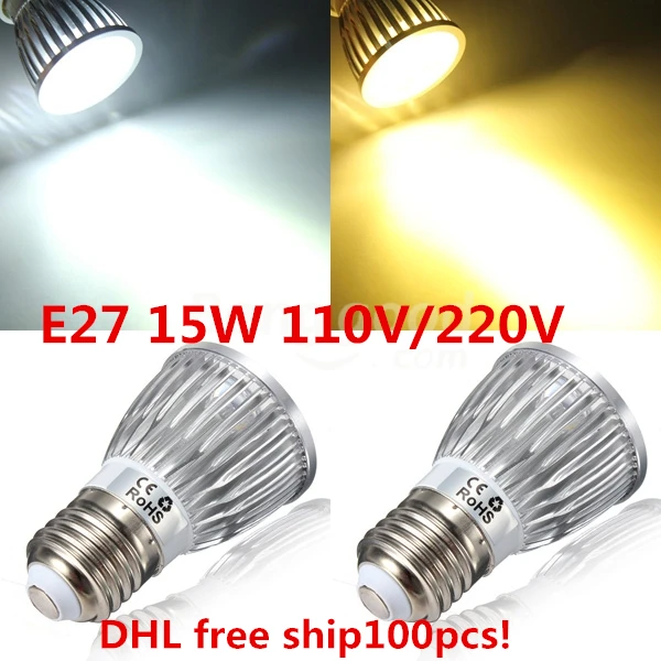 

DHL Free shipping for 15W E27 LED Spotlight Super Bright LED Bulb Lighting AC85-265V LED Spot Light Warm White/Cold White
