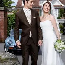 Индивидуальный заказ смокинг жениха шоколад жениха заостренный лацкан Свадебные/ужин Костюмы Best Man жениха(пиджак+ штаны+ галстук+ жилет) B395