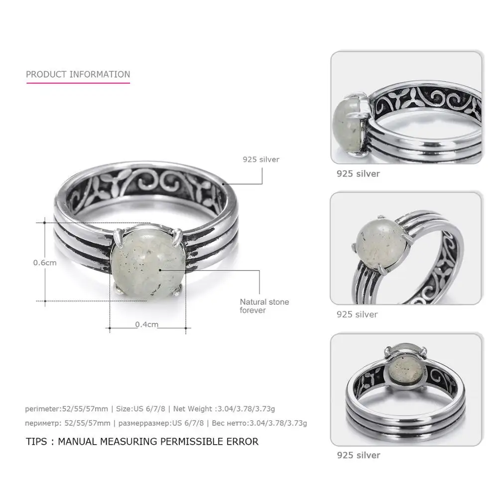 E-Manco 925 пробы серебристо-серый дым кристалл натуральный камень кольцо обручальное и обручальное Винтажное кольцо новое поступление подарок - Цвет камня: Gray