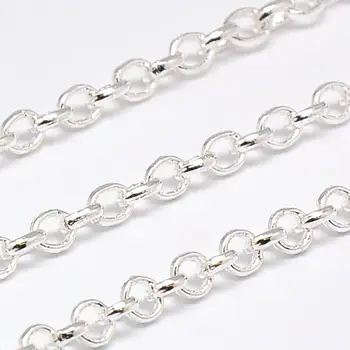 

Electroplate Brass Cross Chains Rolo Chains, Come on Reel, Silver, 3x1mm