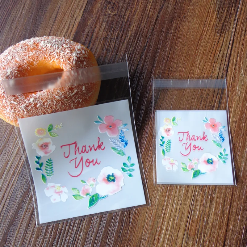 100pcs Thank You Plastic Bag For Gifts Wedding Transparent OPP Self Adhesive Cookie Candy Bags Flower Biscuit Baking Gift | Дом и сад