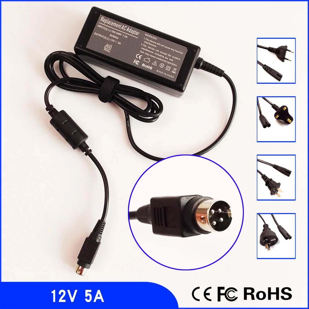 12V 5A 4 Pin Ac Adapter Power SUPPLY + Cord for Bulk SKU STI