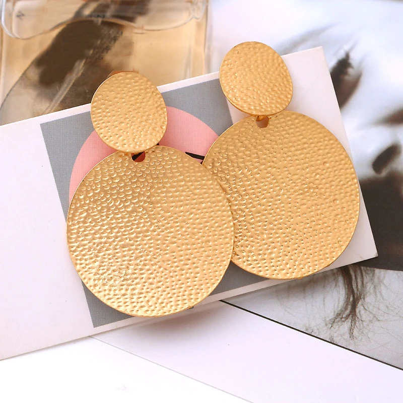 

Vintage Metal Round Earrings Geometric Double Layers Earrings 2019 Fashion Long Earrings Female Simple Style Jewelry 1E090