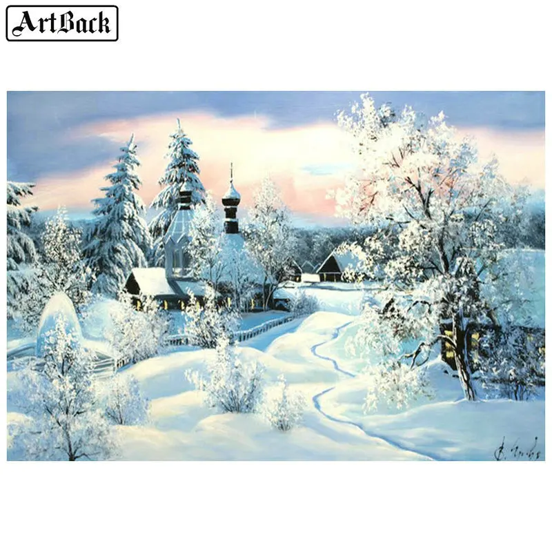 ARTBACK 5d алмазная Картина Дерево снежный зимний пейзаж полная дрель квадратная 3d