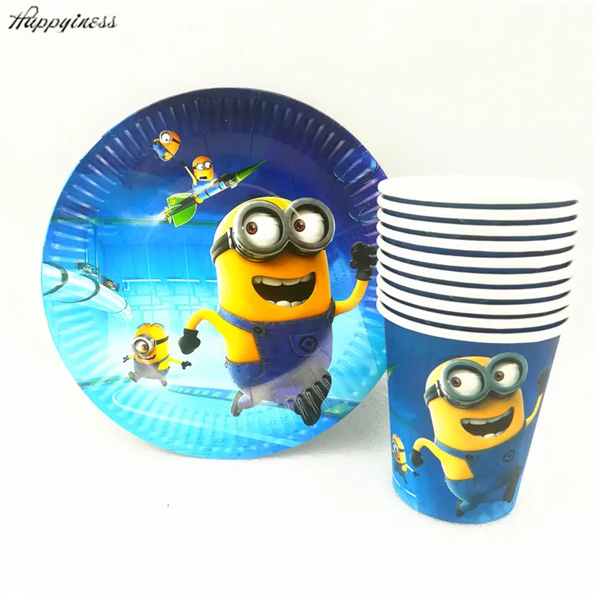 20pcs/set Minions Theme Kids Disposable Paper Cups Plates Birthday