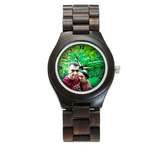 Семейные часы для влюбленных, индивидуальная гравировка, фото, УФ-печать, бамбуковые деревянные часы, подарки для мужчин, уникальный подарок, дропшиппи - Цвет: black watch