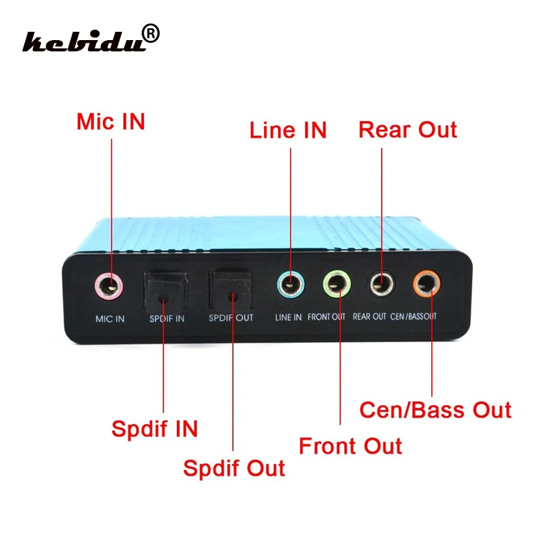 

kebidu 2018 Professional USB Sound Card 6 Channel 5.1 Optical External Audio Card Converter CM6206 Chipset for Desktop Tablet