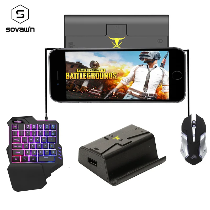 Sovawin G1X Plug and Play PUBG Mobile Gamepad Controller Gaming Keyboard Mouse Android Phone to PC Converter Adapter for iPhone