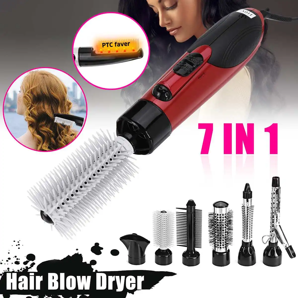 

Professional 7 in 1 Electric Hair Dryer Hot Air Brush Comb Styling Curling Machine Multifunctional Styling Tools Set Hairdryer