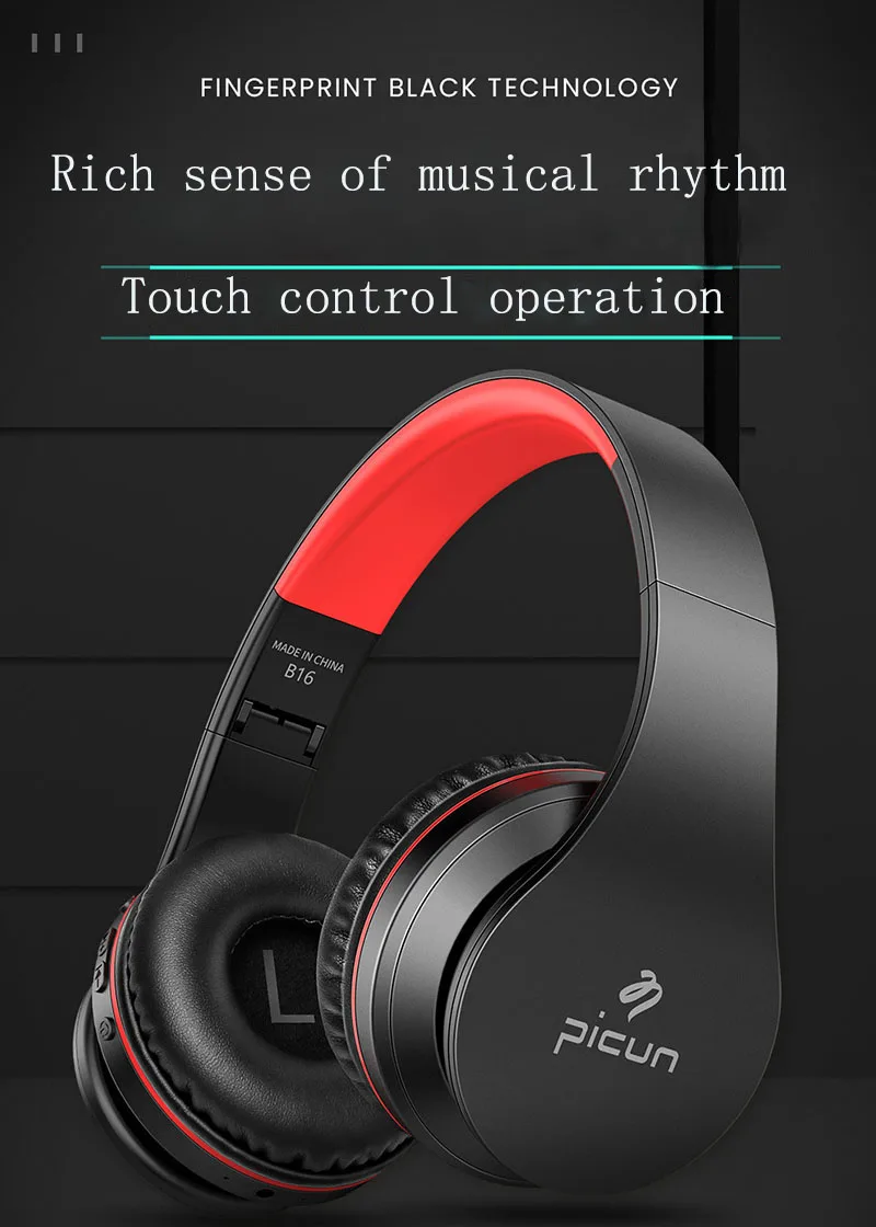 Smart Wireless Bluetooth Headphone Fingerprint Touch Portable Foldable Retractable Design Noise Cancelling Stereo Surround Sound