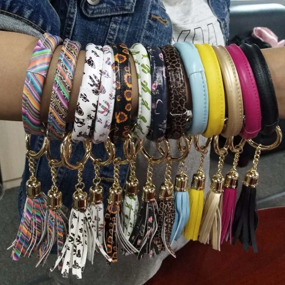 

Tassel Round Bracelet Keychain Wholesale Blanks Leopard Keychain Clip solid Cactus Bag Charm Gift DOM1061287