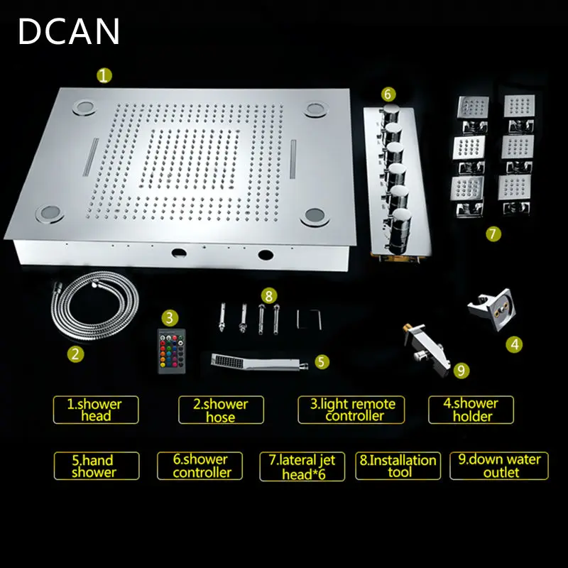 Смесители для душа в ванной Потолочный водопад Душевая лейка Big Rain LED Набор для душа Термостатический душ для душа