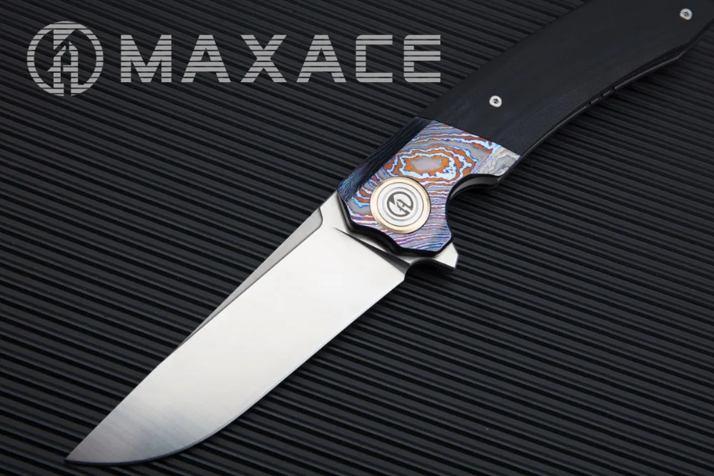MAXACE Goliath складной нож Bohler K110 (D2) сталь атласное лезвие циркония Timascus/G10 Ручка