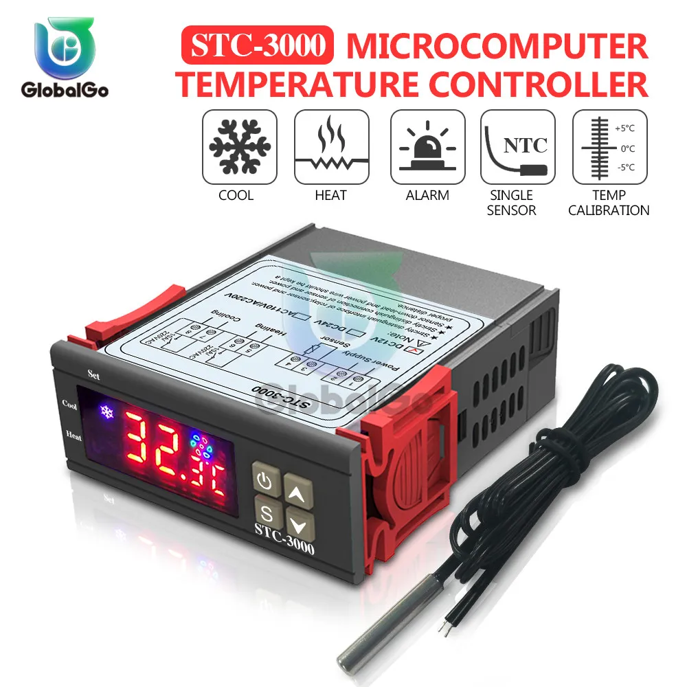 

STC-3000 LED Digital Temperature Controller Incubator Thermostat Thermometer Heating Cooling Sensor Meter AC220V 110V DC 12V 24V