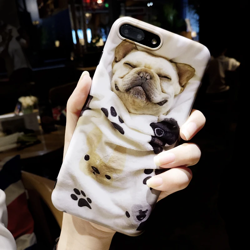 

Ritozcase Super lovely cartoon pet Dog Phone case for iphone 7 8 plus 6 6s plus X New Funny BullDog Pug soft silicon back cover