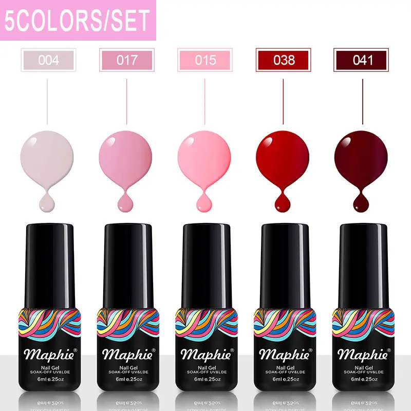 

Maphie 5Pcs/Lot UV Gel Nail Polish Nail Manicure Set Pure Color UV Gel Polish Varnish Semi Permanent Led Hybrid Lacquer Gel