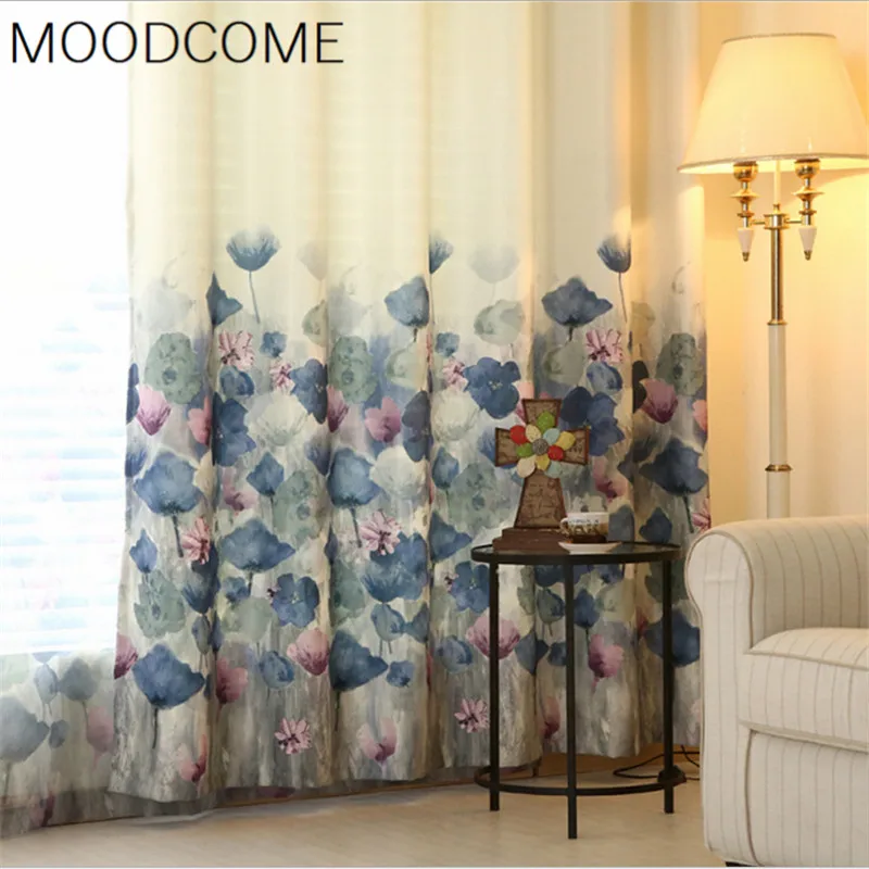 

Europe Type High-grade Shading Curtain Window Screen Lotus Moonlight Window Screening Curtains for Living Dining Room Bedroom