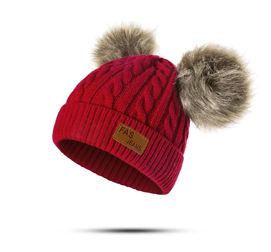 Evrfelan/зимняя шапка для мальчиков и девочек; детские вязаные шапочки; шапка с 2 помпонами; Детские плотные теплые шапочки; шапка