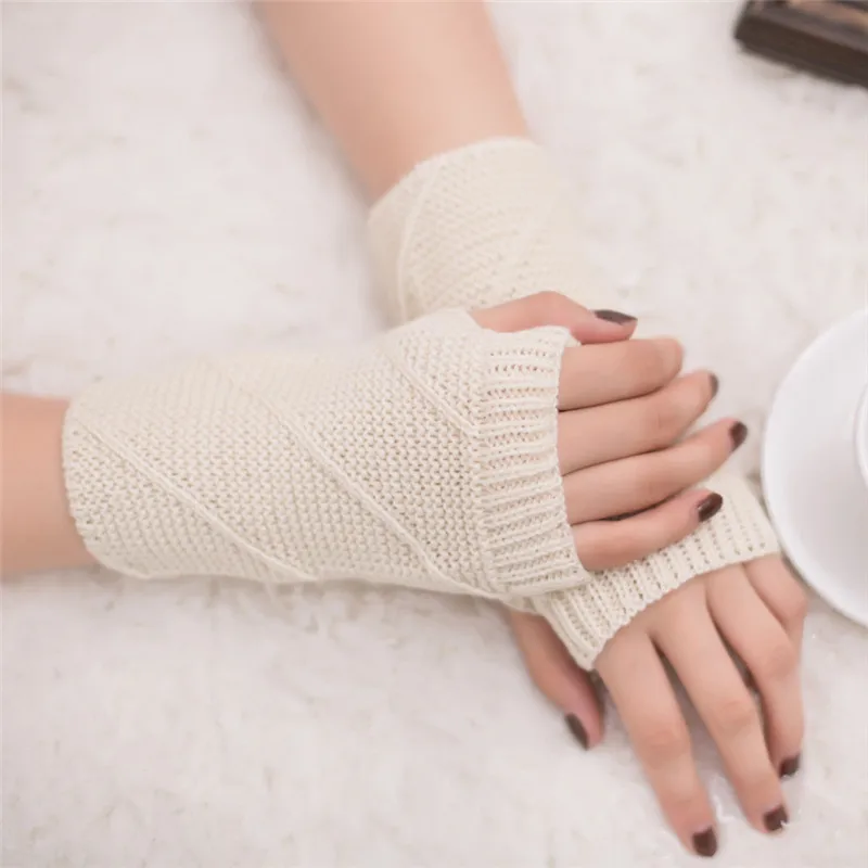  Women Girl Knitted Arm Fingerless Warm Winter Gloves Soft Warm Mitten Hand Gloves guantes eldiven handschoenen 40FE1416