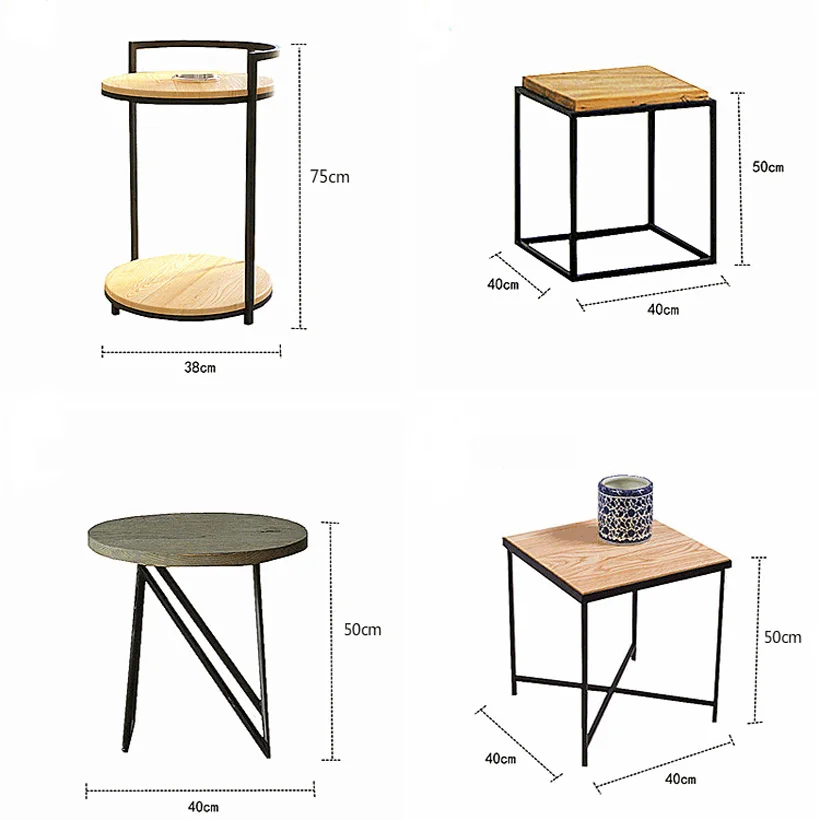 Loft vintage Metal wood tea table Coffee table iron bedside sofa several living room corner several telephone small side table