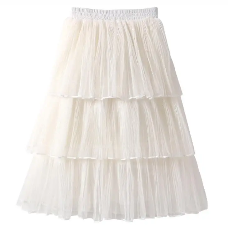Повседневная летняя Однотонная юбка принцессы в Корейском стиле; цвет белый, розовый; Многослойная юбка для девочек Детская грубая юбка - Цвет: Слоновая кость