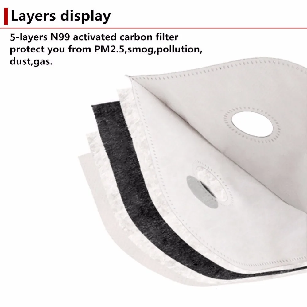 Adult 6 Layers PM2.5 N99 Activated Carbon Filter Insert Protective ...