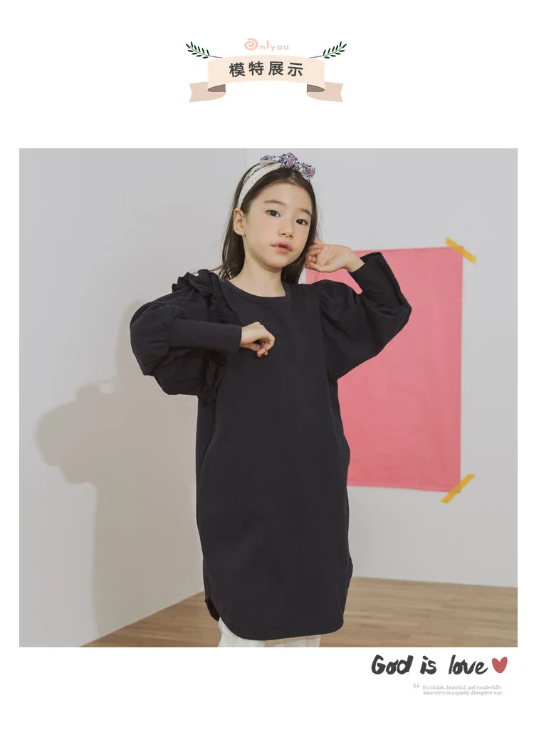 Осенне-зимнее платье для девочек модное хлопковое платье для детей 4, 6, 8, 10, 12, 14 лет, розовое, черное платье одежда с рукавами-фонариками