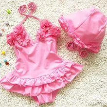 Цельный купальник для девочек, 3 цвета, детский купальный костюм, детский купальник для девочек, детские купальные костюмы с шапкой