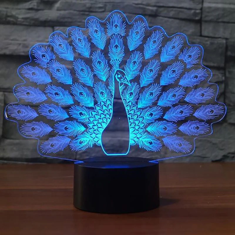 Novelty 7 Color Change 3D LED NightLight Peacock Shape Home Decor