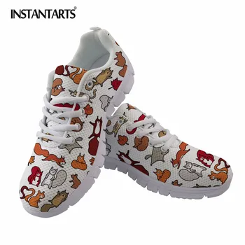 

INSTANTARTS Squirrels in Fall Doodle Art Print Women Flat Shoes Fashion Autumn Woman Sneakers Ladies Casual Lace Up Flats Female