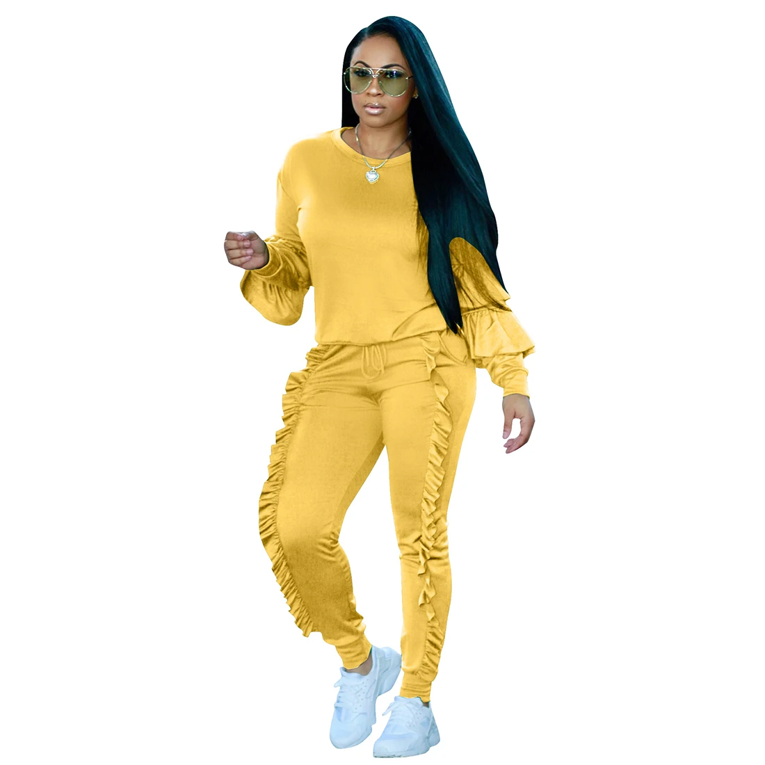 Женский спортивный костюм из двух предметов: топ с оборками + штаны 2018|track suit|tracksuit