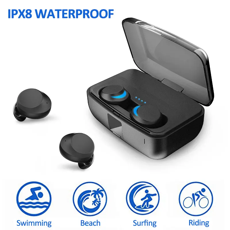 

True Wireless Earbuds IPX8 Waterproof Bluetooth Headphones for Swimming True Wireless TWS 5.0 Wireless Earbuds with Power Bank