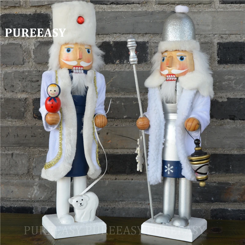 38CM 2pcs/set White color Christmas Snowman Nutcrackers Original wood
