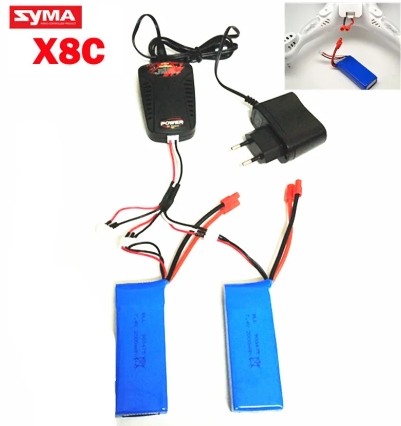 2 X Syma X8C Φ или X8W Original 7 4 v 2000mah запасные части LiPo battery|lipo battery|7.4v 2000mahsyma x8c |