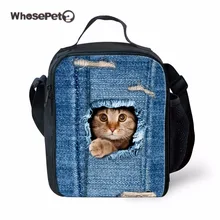 WHOSEPET Синий Обед Сумки для Детей Девушки Дети Cute Cat Печати Школы Lunchbox Сумка Изолированные Плечо Пикник Коробка Тепловой Собак