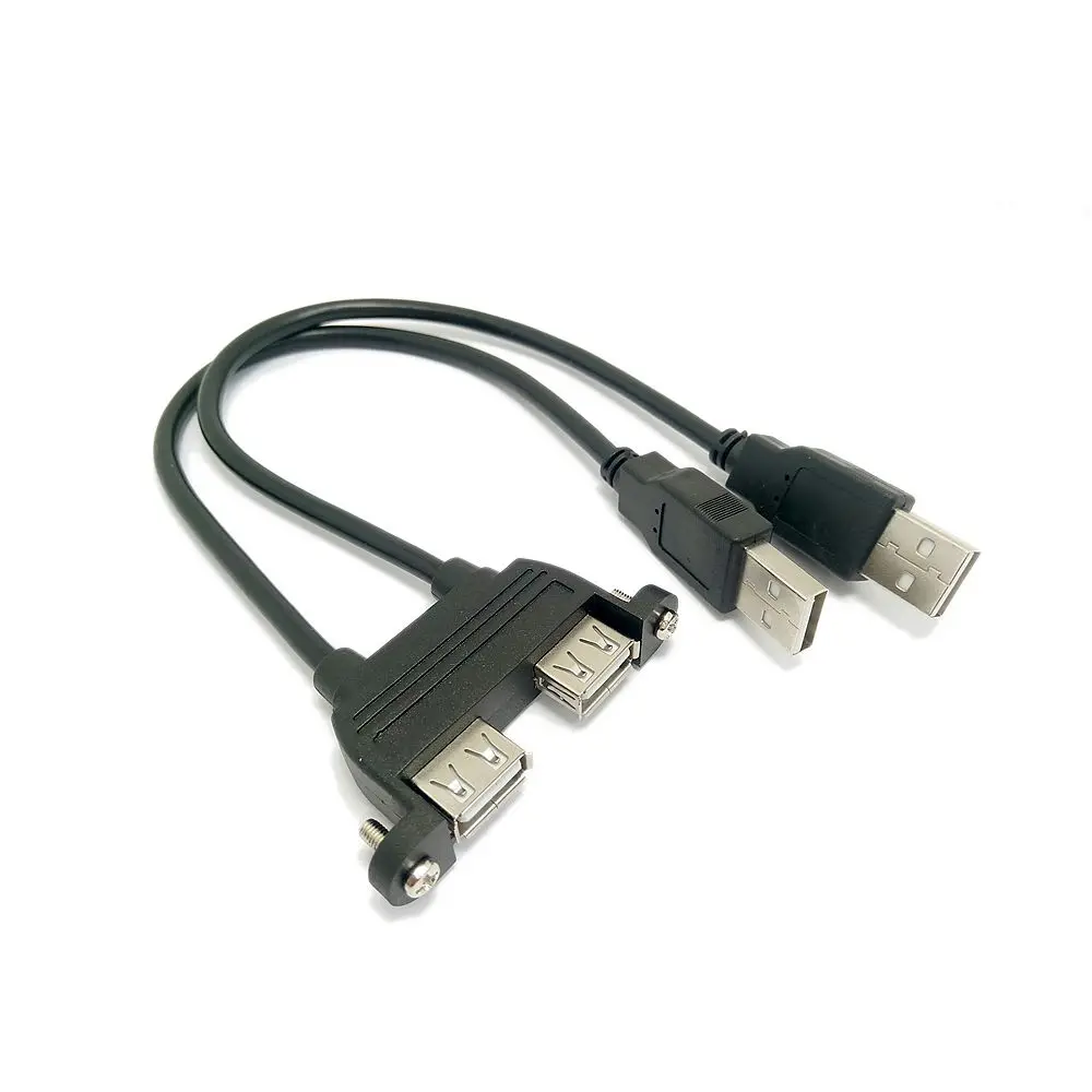 

Dual USB 2.0 Male to Female Extension Cable with Screw Panel Mount
