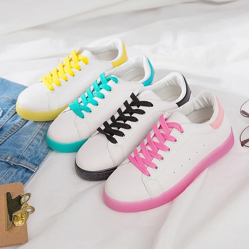 

Women Flats Shoes Spring Autumn New Fashion sole yellow black pink blue colors Soft Leather Casual Shoes Woman Lace-up Sneakers