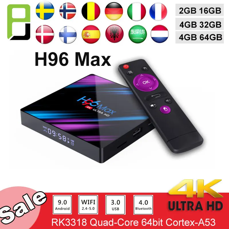 

h96 MAX Android 9.0 TV Box RK3318 4GB RAM 64GB H.265 4K Google Voice Assistant Netflix Youtube 4K Media Playe set top box