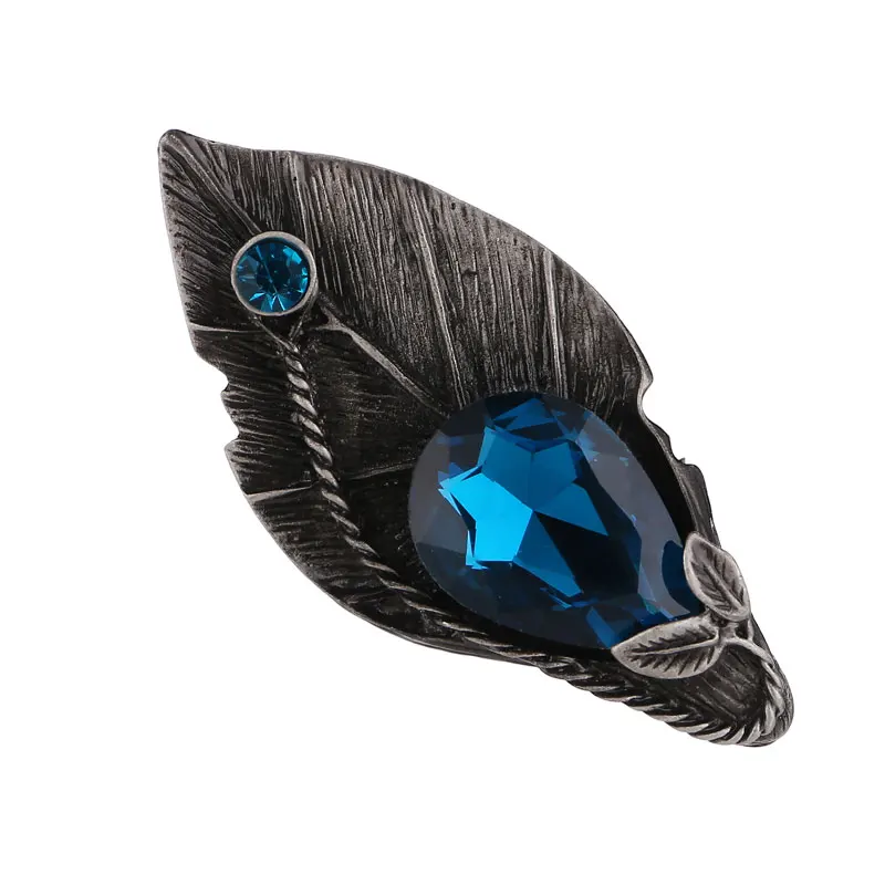 

Elegant Leaf Brooches Women Sapphire Plant Flower Rhinestone Crystal Glass Fan Floral Leaves Brooch Collar Pins Bouquet Jewelry