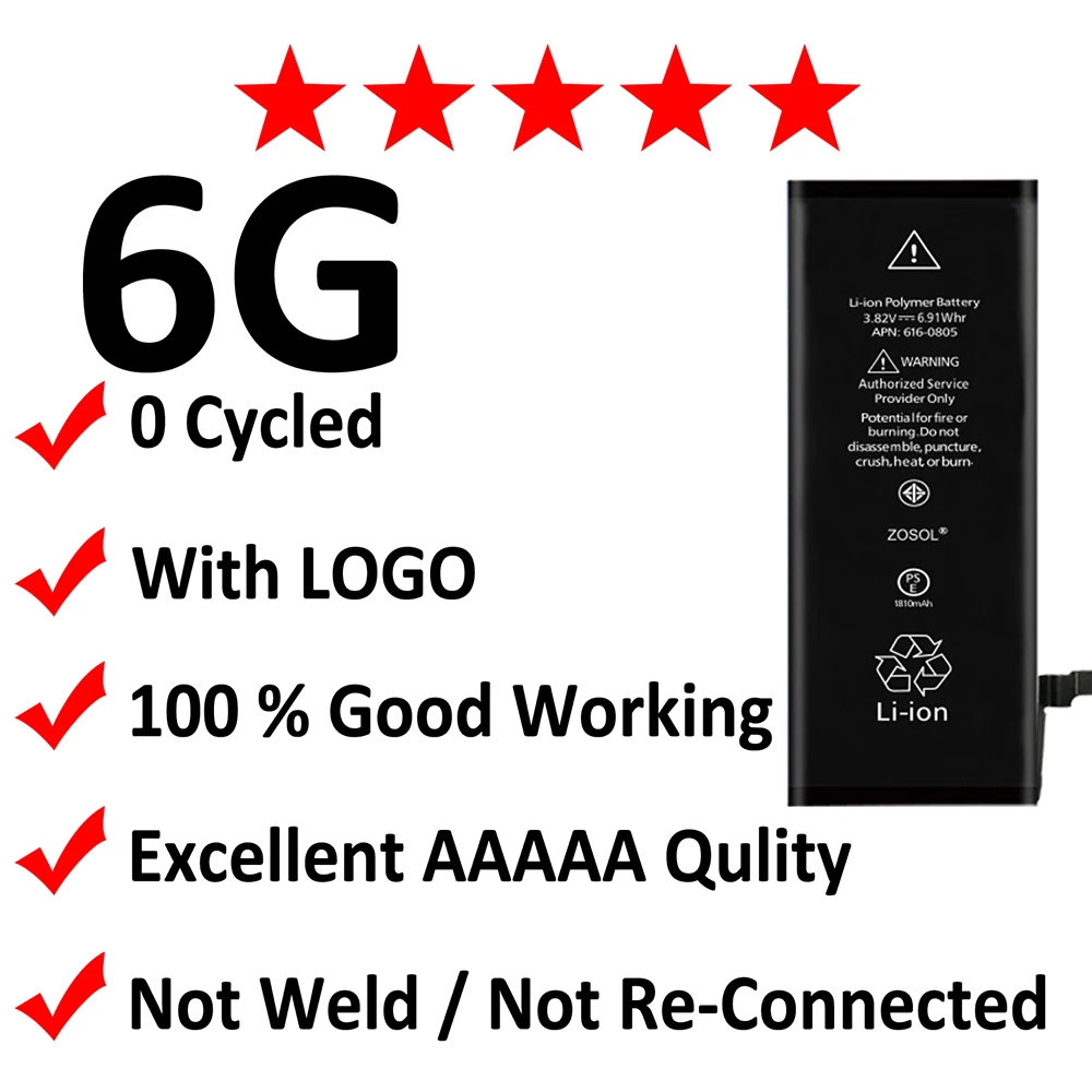 

10pcs/lot AAAAA Original Quality 0 zero cycle Battery for iPhone 6 6G 1810mAh 3.8V Replacement Repair Parts
