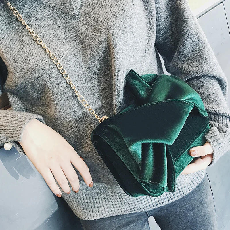 

Fashion velvet bow bag casual style mini chain all-match messenger bag women's small bag cute hy80-5